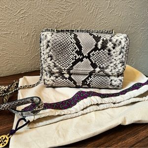 LIKE NEW Tory Burch Fleming Snakeskin Embossed Leather Convertible Shoulder Bag
